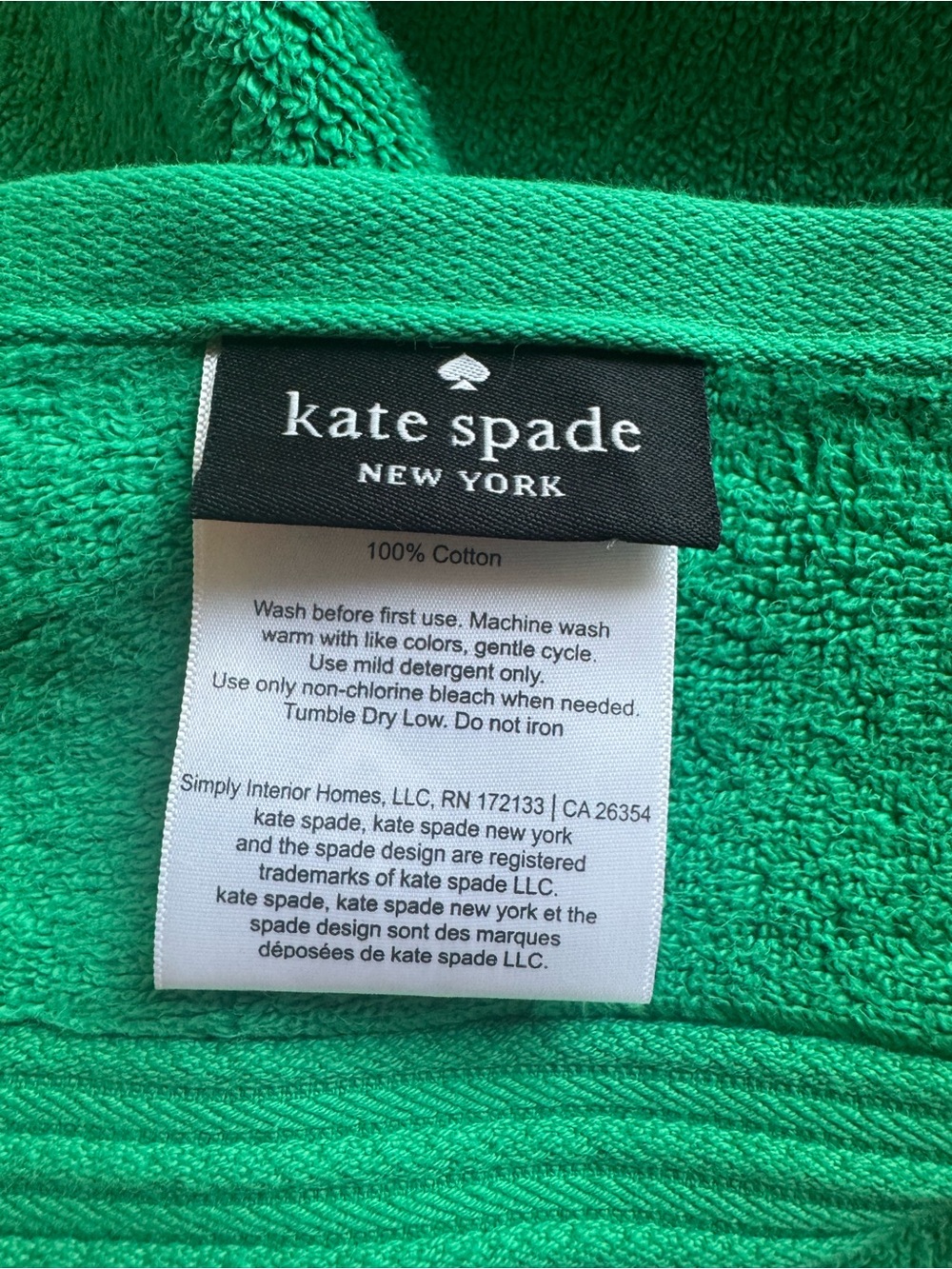 KATE SPADE NY KELLY GREEN BRIGHT PLUSH BATH TOWELS SET 4 - Picture 5 of 5